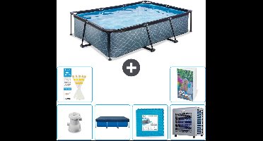 EXIT Rechthoekig Stone Frame Zwembad - 300 x 200 x 65 cm - Inclusief Pomp Afdekzeil - Vloertegels - Warmtepomp - 7-delig