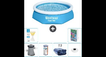Bestway Rond Opblaasbaar Fast Set Zwembad - 244 x 61 cm - Blauw - Inclusief Pomp Filter - Solarzeil - Verlichting - 7-delig