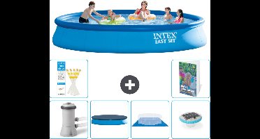 Intex Rond Opblaasbaar Easy Set Zwembad - 457 x 84 cm - Blauw - Inclusief Pomp Afdekzeil - Grondzeil - Verlichting - 7-delig