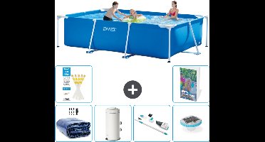 Intex Rechthoekig Frame Zwembad - 300 x 200 x 75 cm - Blauw - Inclusief Solarzeil - Zwembadfilterpomp - Stofzuiger - Verlichting - 7-delig