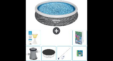 Bestway Rond Opblaasbaar Fast Set Zwembad - Rotanprint - 366 x 76 cm - Inclusief Pomp Afdekzeil - Schoonmaakset - Speelgoed - 7-delig