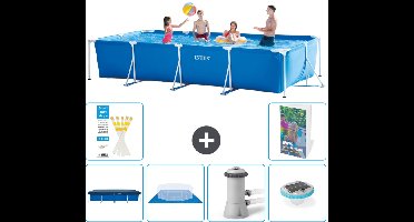 Intex Rechthoekig Frame Zwembad - 450 x 220 x 84 cm - Blauw - Inclusief Afdekzeil - Grondzeil - Zwembadfilterpomp - Verlichting - 7-delig