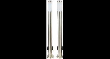 Set van 2 vloerlampen Stroomverdeling IP44 buitencontactdozen roestvrij staal zilver