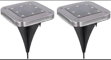 Solarlamp tuindecoratie solarlampen voor buiten Vloerlamp tuinverlichting met grondspies, kunststof roestvrij staal, LED koud wit, LxBxH 10x10x13 cm, set van 2