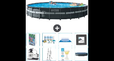Intex Rond Ultra XTR Frame Zwembad - 732 x 132 cm - Inclusief Pomp - Ladder - Grondzeil - Afdekzeil - Onderhoudspakket - Vloertegels - 9-delig