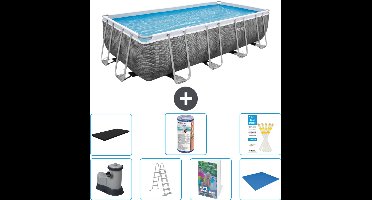 Bestway Rechthoekig Power Steel Zwembad - Rattanprint - 549 x 274 x 122 - Inclusief Pomp - Ladder - Afdekzeil - Filter - Grondzeil - 8-delig