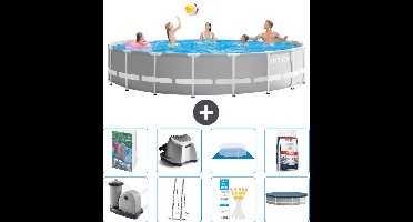 Intex Rond Prism Frame Zwembad - 548 x 122 cm - Grijs - Inclusief Pomp - Ladder - Grondzeil - Afdekzeil - Zoutwatersysteem - Zwembadzout - 9-delig