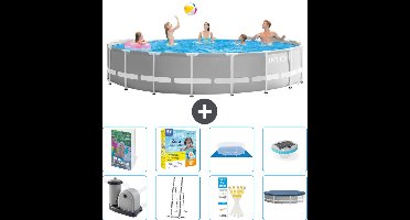 Intex Rond Prism Frame Zwembad - 548 x 122 cm - Grijs - Inclusief Pomp - Ladder - Grondzeil - Afdekzeil - Onderhoudspakket - Verlichting - 9-delig