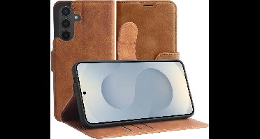 Just in Case hoesje geschikt voor Samsung Galaxy S25 Hoesje met Pasjeshouder - Premium Bookcase - Bruin