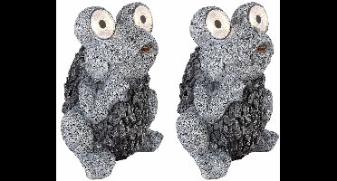 Solarlamp kikker grijs solar figuur kikker buitenlamp steen look solar, oplaadbare batterij IP44, LED 2x 0,06 watt, LxBxH 17x14x21 cm, set van 2