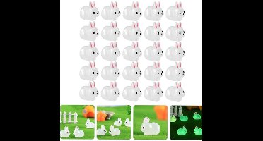 20 stuks miniatuur konijntjes die oplichten in het donker, witte hars konijnenbeeldjes voor micro-landschap en doe-het-zelf mos-tuindecoratie, tafeldecoratie - paasdecoratie