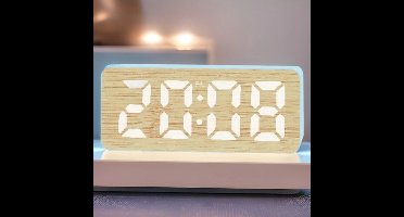 Multifunctionele wekker met timer en groot scherm, LED-digitaal display, elektronische klok met bamboe-patroon, digitale klok, minimalistische stijl (Lichtgroen)