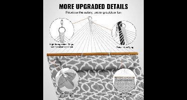 Hangmat - Hangmat voor Twee Personen - Hangmat 2 Persoons - Hanging Chair - Hamac - Hammock Chair - 12ft - Dubbele hangmat - met afneembaar kussen en kettingen - voor kamperen, buiten, tuin en strand - capaciteit van 480 lbs