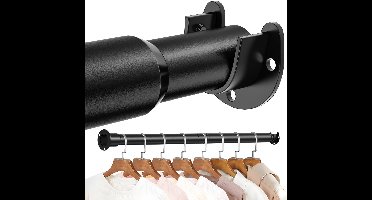 Verstelbare kledingstang van 43 cm tot 143 cm, geschikt voor het ophangen van kleding, stevige telescopische stang, zwarte gordijnroede, geschikt voor kledingkasten, badkamers en wasruimtes