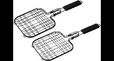BBQ Collection Hamburgerrek - 2x - 20 x 20 cm - staal - zwart - antiaanbaklaag - hamburger grill