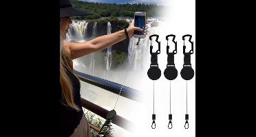 3 Stuks Telefoonhouder - anti-diefstal koord - intrekbare telefoonriem - veilige grip tab karabijnhaak - universele pasvorm - perfect voor dagelijks reizen - 60 cm lengte