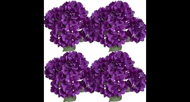 4 Boeketten van Kunst Zijden Hortensia's voor Buiten, UV-Bestendig – Synthetische Hortensiabloemen voor Tafelvazen, Tafelstukken, Feesten, Bruiloften, Babyshowers en Buitendecoratie (Donkerpaars)
