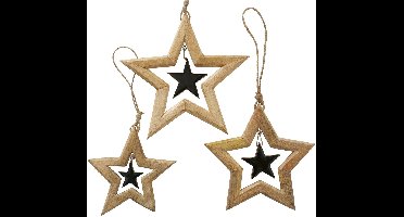 B. Set van 3 decoratieve hangers Nurto van hout, ster - 2025150