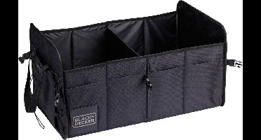 BLACK+DECKER Kofferbak Opbergbox - 59 x 36 x 30 CM - 2 Vakken - Extra Zijvakken - Met Handvatten - Zwart
