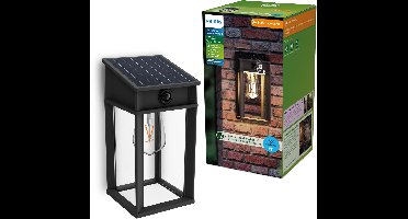 Philips Geri Wandlamp - UltraEfficient LED - Solar buitenlamp - Warmwit licht 2700K - Zwart - Rechthoekig ontwerp - Bewegingssensor - Zonne-energie - Schemersensor