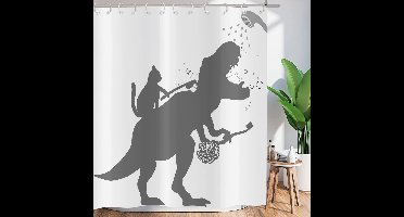 Boraboi ® Grappig Douchegordijn Met Kat En Dinosaurus Print Voor Badkamer 180x200 cm Inclusief Haken
