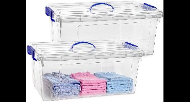 Plasticforte Opslagbox - 2x - met deksel - transparant blauw - 39 liter - 60 x 40 x 25 cm - kunststof - opbergdoos - opbergen