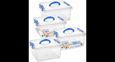 Plasticforte Opslagbox - 4x - met deksel - transparant blauw - 5 liter - 24 x 24 x 13 cm - kunststof - opbergdoos - opbergen