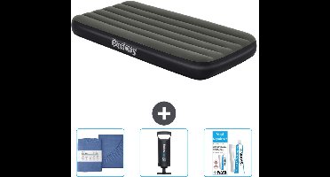 Bestway luchtbed - 1-Persoons - 99 x 188 x 28 cm - Blauw - Inclusief pomp - Hoeslaken - Pomp en Reparatieset