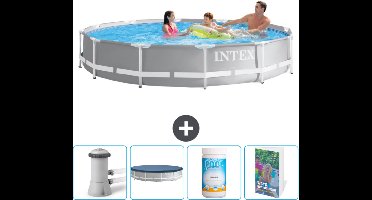 Intex Rond Prism Frame Zwembad - 366 x 76 cm - Grijs - Inclusief Zwembadfilterpomp - Afdekzeil - Chloor - Zwembadgids
