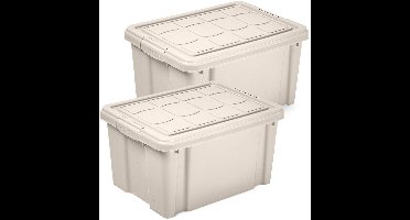 Plasticforte Multi Storage Opslagbox met deksel - 2x - beige - 16 liter - 40 x 30 x 21 cm - kunststof - opbergdoos - opbergen