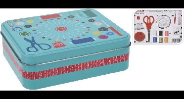 Naaiset in blik blauw - 92-delig naaidoos met accessoires.