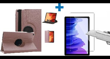 Screenprotector Geschikt voor Samsung Galaxy Tab A7 Hoes - (2020/2022) - 360 graden draaibaar case Rose Goud + screenprotector gehard glas