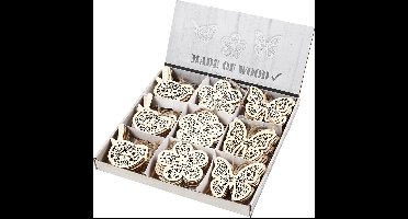 Houten figuren, vlinder, bloem en vogel, H: 10 cm, B: 10 cm, 90 stuk