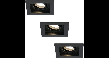 3x HOFTRONIC Durham - Vierkante inbouwspot - LED - Zaagmaat 85x85mm - Zwart - Dimbaar - Kantelbaar - 5 Watt - 350 lumen - 230V - 2700K Extra warm wit - Verwisselbare GU10 - Plafondspots - Inbouwspot voor binnen - 2 jaar garantie