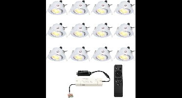 HOFTRONIC Sienna - Veranda Inbouwspots 12x3W - 12 Volt - Complete Veranda Set - 2700K zeer warm wit - IP44 Waterdicht - Dimbare Inbouwspots met Afstandsbediening - Kantelbaar - 5mm diameter - 30mm inbouwdiepte voor badkamer en tuin