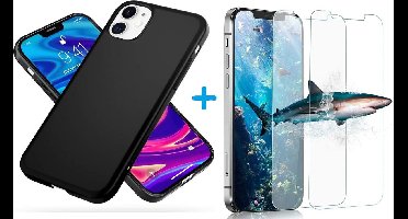 Hoesje Geschikt voor iPhone 12 Mini Hoesje - TPU siliconen Case zwart + 2x tempered glass screeprotector
