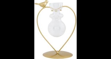 Houder Bird 1x Glass Vase Goud 14x10,5xh18cm Hart Metaal-glas