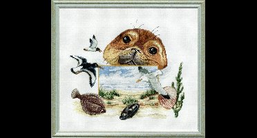 Pako Borduurpakket - telpatroon - Zeehond, impressie van de Waddenzee - 238.562 - voorgesorteerd garen - Aida - 29 x 26 cm - DIY kit