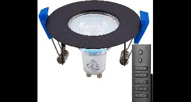16x HOFTRONIC Bari - Inbouwspot met afstandsbediening - LED - Zaagmaat 70mm - Zwart - Dimbaar - Waterdicht - 5 Watt - 350 lumen - 230V - 2700K Extra warm wit - Verwisselbare GU10 - Plafondspots - Inbouwspot voor badkamer en buiten - 2 jaar garantie