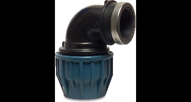 Jason Knie 90° PP 32 mm x 1 1/4" knel x binnendraad 16bar zwart/blauw DVGW/KIWA/WRAS/SVGW