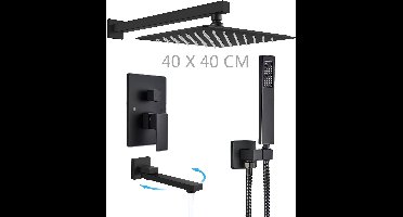 Douchesysteem Zwarte Douche Set Regendouche Handdouche Mengkraan Thermostaat – Matte Zwart – 40,64 cm Regendouche – Wandmontage – Zonder Elektriciteit – Onderhoudsvriendelijk