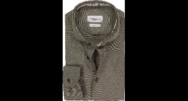 Profuomo slim fit heren overhemd - twill - olijfgroen melange - Strijkvriendelijk - Boordmaat: 44