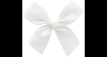 Wit satijnen strikje met plakker voor feestelijke gelegenheden - 6x6cm / 200st.