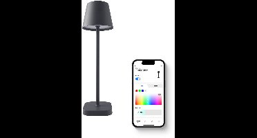 FlinQ Smart Tafellamp Lume - Oplaadbaar en met Touch Bediening - Voor Slaapkamer en Woonkamer - Draadloze Lamp ook als Schemerlamp - Dimbaar en Ideaal voor Nachtkastje - Industrieel - Antraciet
