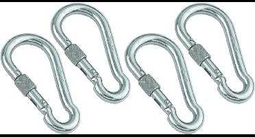 MARINETECH karabijnhaak, roestvast staal A4, 8x80 mm, met veiligheidsmoer, 4 stuks