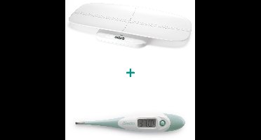 Alecto Baby Gezondheid Bundel - Digitale Baby Weegschaal tot 150kg met Groeimeter - Set met digitale Thermometer