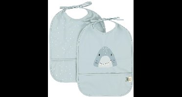 Trixie Afwasbaar slabbetje 2-pack Mr. Shark - Slab voor kinderen - 100% Recycled Polyester - Eenvoudig schoon