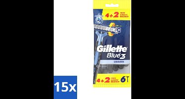 15 x Gillette - Blue 3 Smooth - Wegwerpscheermesjes - Comfortabele scheerbeurt - 6 Scheermesjes - Scheermesje - Wegwerpscheermesje - Scheren - Scheren Voor Mannen - Comfortabele Scheerbeurt