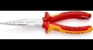 Knipex Flachrundzange mit Schneide/Befestigungsöse verchromt, isoliert mit Mehrkomponenten-Hüllen, VDE-geprüft; mit integrierter isolierter Befestigungsöse zum Anbringen einer Absturzsicherung 200 mm - 2616200TBK