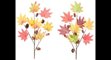 H&S Kunst herfsttak decoratie - 5x - 60 x 25 cm - losse steel met Esdoorn bladeren